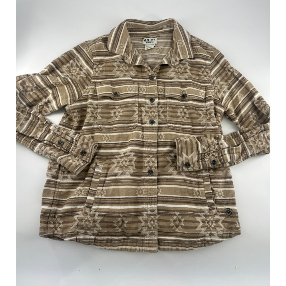 Ariat Shirt Womens Tan Brown Cream Large Western Cowgirl Long Sleeve